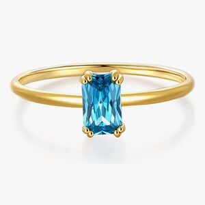 18k Gold Radiant Cut Swiss Blue Topaz December Birthstone Ring Dainty Minimalist